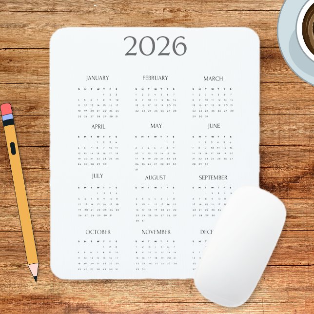 2026 Moderner Minimalistischer Mini-Kalender Mousepad (2026 Modern Minimalist Mini Calendar Mouse Pad)