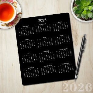 2026 Moderner Minimalistischer Schwarzer Kalender Mousepad