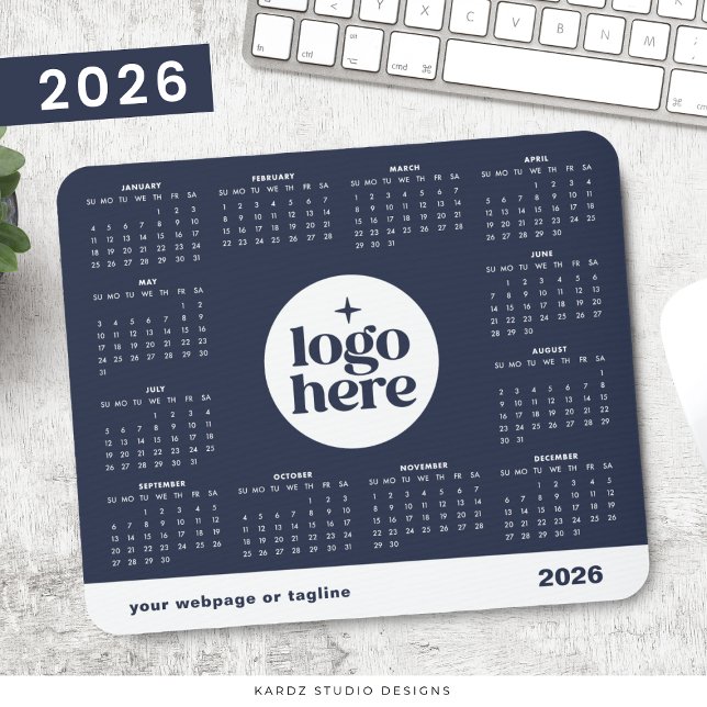 2026 Navy Blue-Volljahreskalender für Firmenlogos Mousepad (Von Creator hochgeladen)