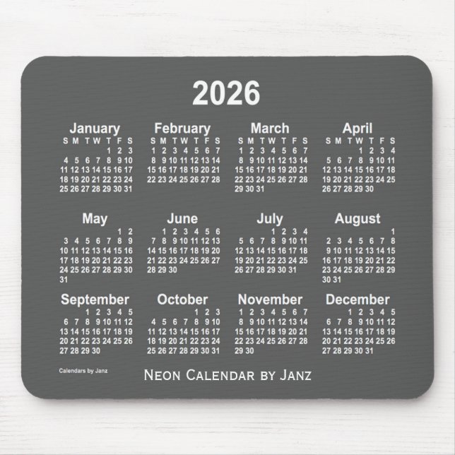 2026 Neon Charcoal Calendar by Janz Mousepad (Vorne)