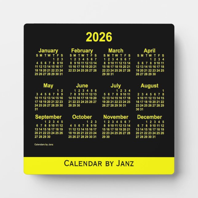 2026 Neon Yellow Desk Kalender von Janz Fotoplatte (Vorderseite)