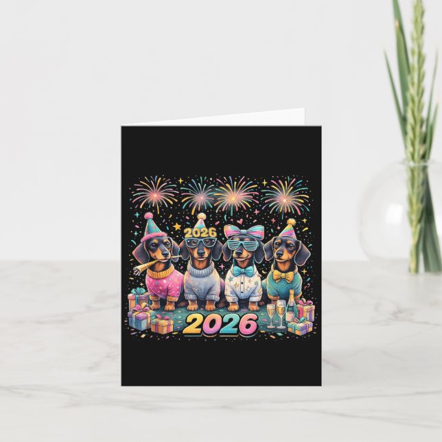 2026 New Year Dachshund Party Fireworks Fun  Karte (Vorderseite)