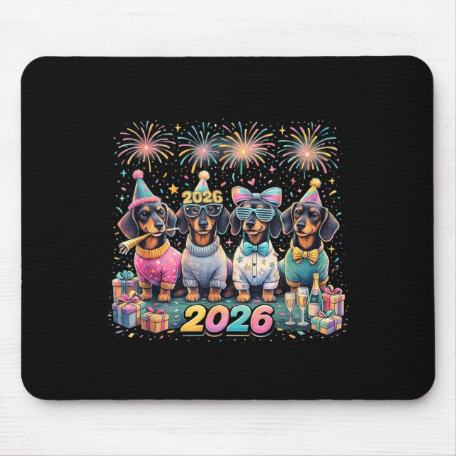 2026 New Year Dachshund Party Fireworks Fun  Mousepad (Vorne)