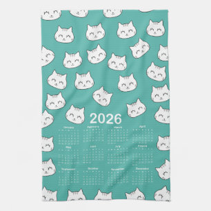 2026 niedliche Katzengesichter im Kalender Geschirrtuch