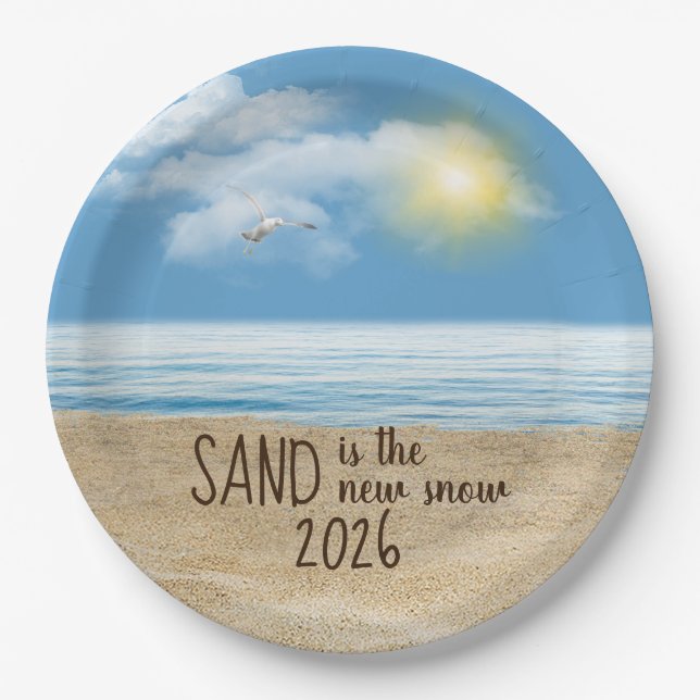 2026 Oceanstrand mit Möwe  Pappteller (Vorderseite)