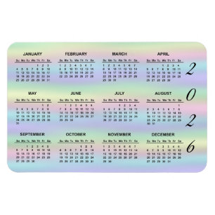 2026 Pastel Rainbow Holographic Calendar Magnet