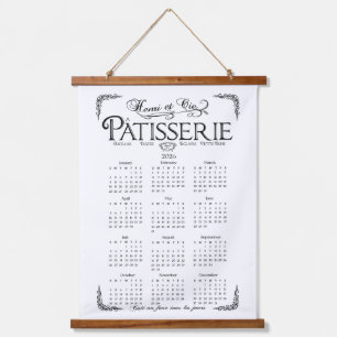 2026 Patisserie Wandkalender, Schwarz und Weiß Wandteppich Mit Holzrahmen