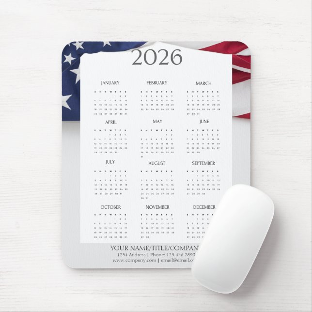 2026 Patriotic Mini Calendar Mousepad (Mit Mouse)