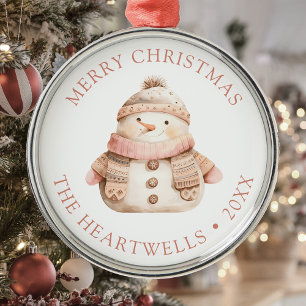 2026 Personalisierter Rosa Schneemann Frohe Weihna Ornament Aus Metall