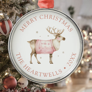 2026 Personalisiertes Rosa Rentier Frohe Weihnacht Ornament Aus Metall