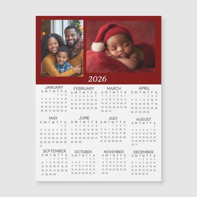 2026 Personalized Photos Mini Calendar Magnetkarte (Vorderseite)