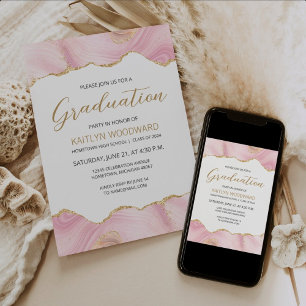 2026 Pink Gold Achat Abschlussfeier Einladung