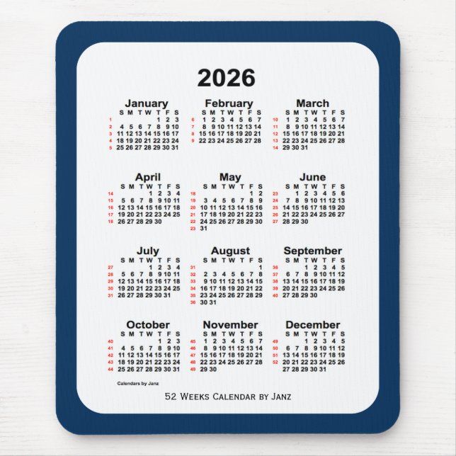 2026 Police Box Blue 52 Week Calendar by Janz Mousepad (Vorne)