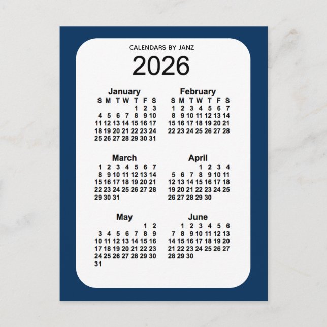 2026 Police Box Blue 6 Month Mini Kalender von Jan Postkarte (Vorderseite)