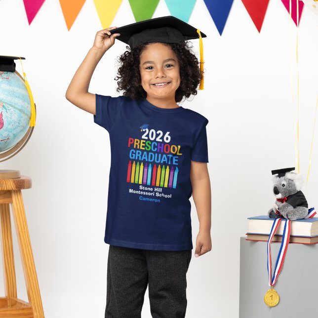 2026 Preschool Graduate Personalized Blue Kids T-Shirt (Von Creator hochgeladen)