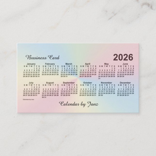 2026 Rainbow Cloud Calendar von Janz Visitenkarte (Vorderseite)