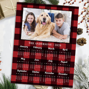 2026 Red Buffalo Kariert Family Dog Foto Kalender Feiertagspostkarte