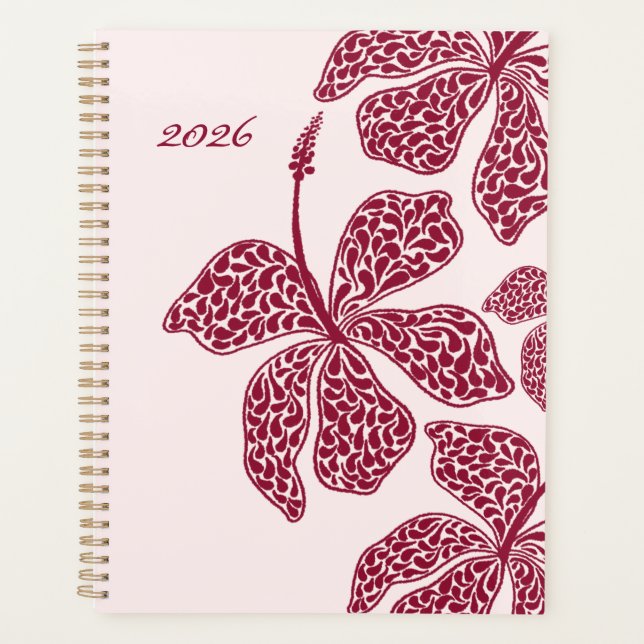 2026 Red Hibiscus Art Floral  Planer (Vorderseite)