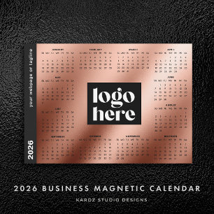 2026 Rose für Firmenlogos - Gold-Volljahreskalende Magnetkarte