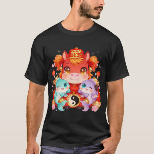 2026 Roter Pferde-Jahr Glücksfisch-Kunst T-Shirt