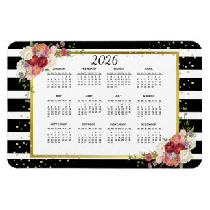 2026 Schwarz-weißer Streifen-Goldkalender Magnet