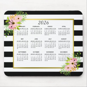 2026 Schwarz-weißer Streifen-Goldkalender Mousepad