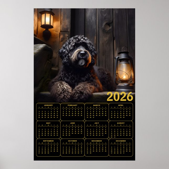 2026 Schwarzer Goldendoodle-Kalender Poster (Vorne)
