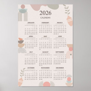 2026 Skandinavischer Kalender Boho-Ästhetik Beige Poster