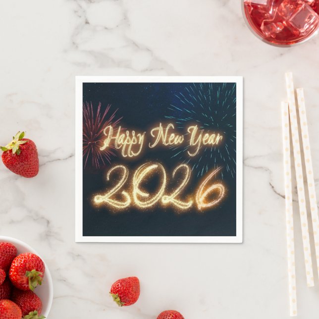 2026 Sparkling Happy New Year Fireworks Serviette (Beispiel)