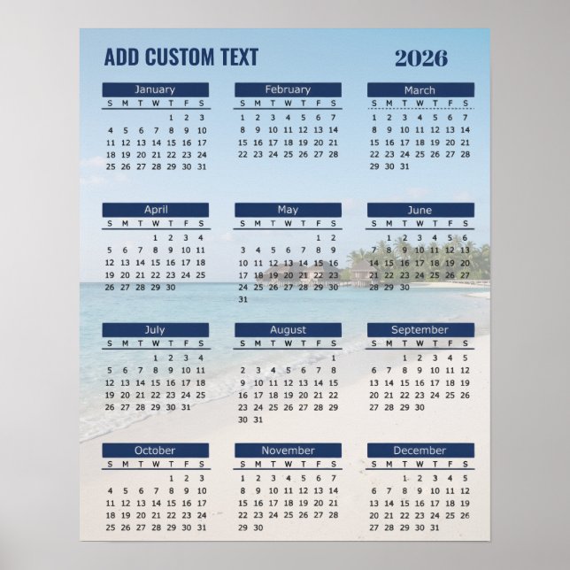 2026 Strandkalenderposter mit individuellem Text   Poster (Vorne)