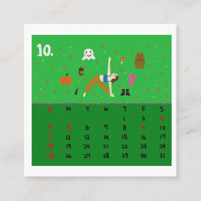 2026 Süße Cartoon-Yoga-Posen-Kalender, Gesundheit Quadratische Visitenkarte (Vorderseite)