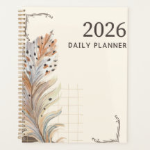 "2026 Tagesplaner" | Erdiges Feder- & Gitter-Motiv