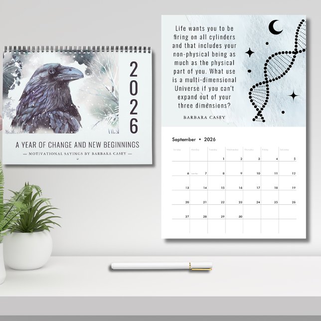 2026 Universal Year of Change Motivational Sayings Kalender (2026 Year of Changes New Beginnings Raven Symbolism Barbara Casey Quotes Calendar)