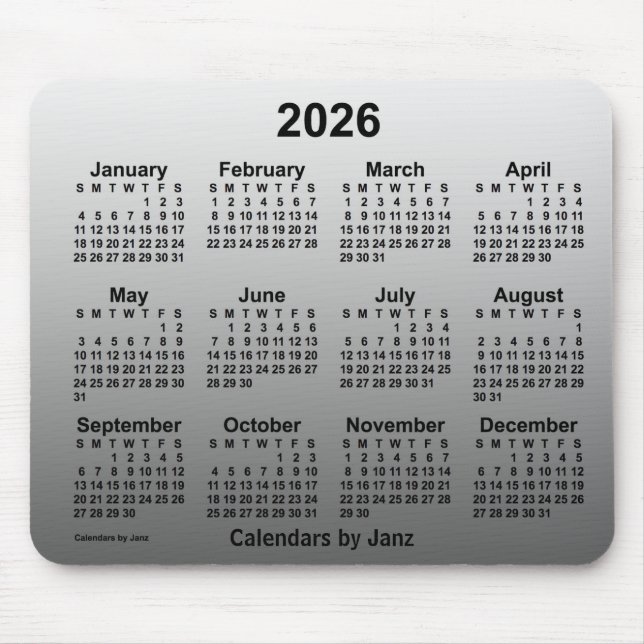 2026 Verblassener weißer Kalender von Janz Mouse P Mousepad (Vorne)