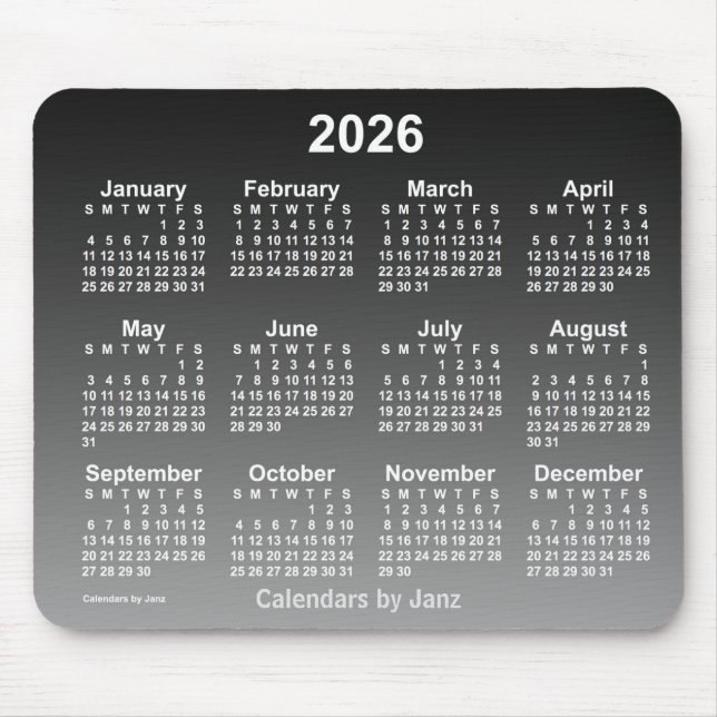 2026 Verblasster Schwarzer Kalender von Janz Mouse Mousepad (Vorne)