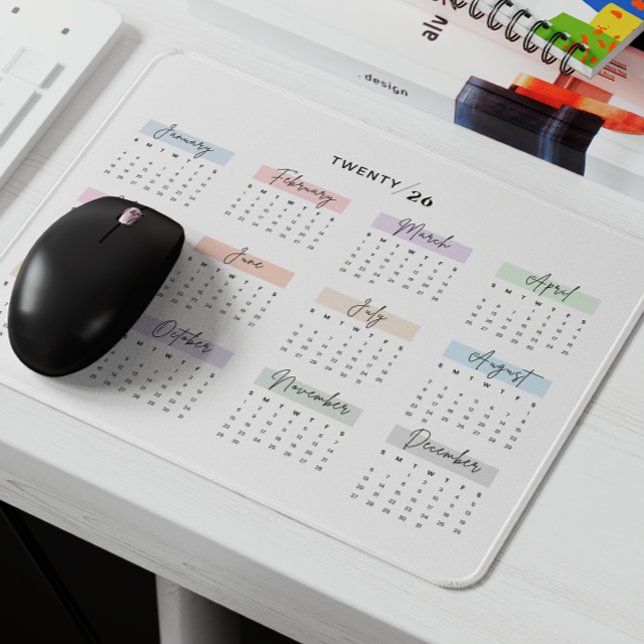 2026 VOLLES JAHR KALENDER PASTEL HANDSCHRIFTLICHE  MOUSEPAD (Von Creator hochgeladen)