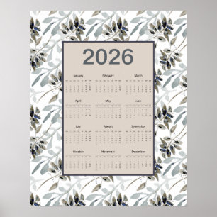 2026 Volljahreskalender Blätter Botanisch Poster