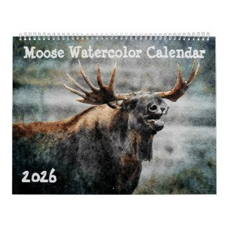 2026 Wasserfarbenmalerei Elch Wildlife Art Kalender