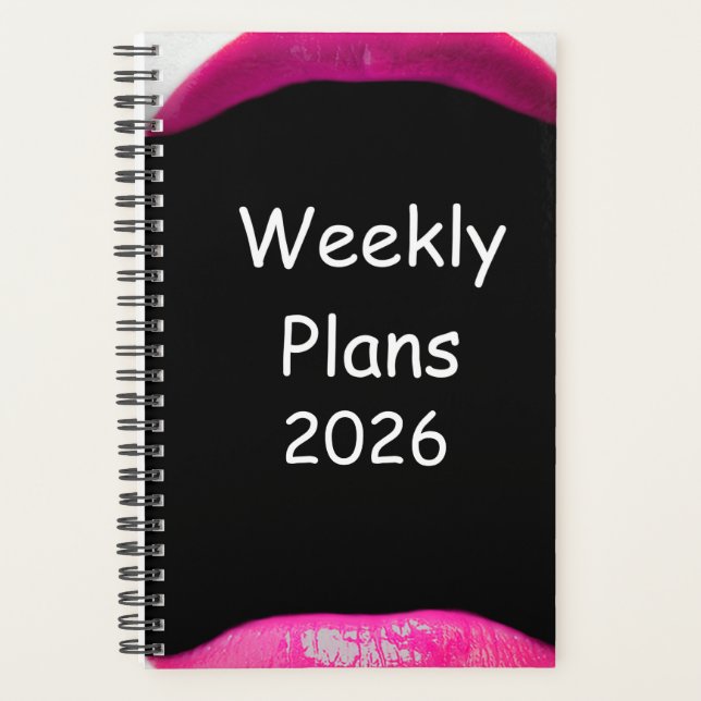 2026 Weekly plant einfache, rosa Lips Design Planer (Vorderseite)