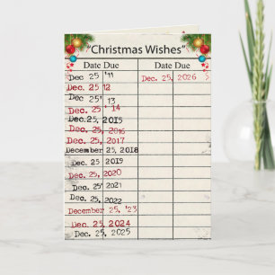 2026 Weihnachts-Bibliothekskarte mit Fristen Feiertagskarte