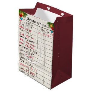 2026 Weihnachts-Bibliothekskarte mit Terminen Mittlere Geschenktüte