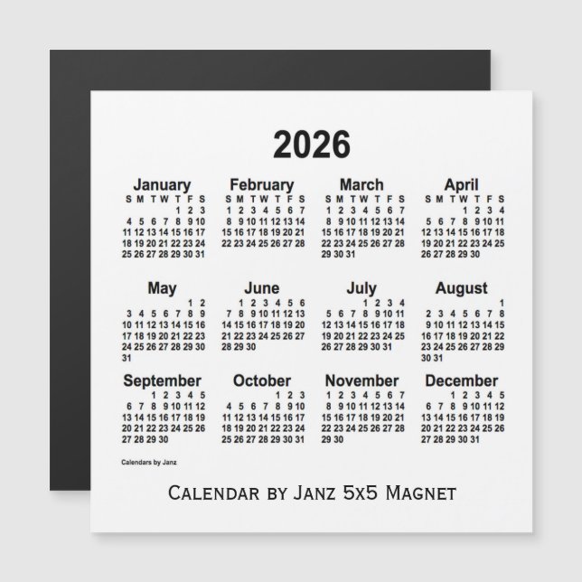 2026 Weißer Kalender von Janz 5x5 Magnet (Vorne/Hinten)