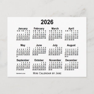 2026 Weißer Mini-Kalender von Janz Postkarte