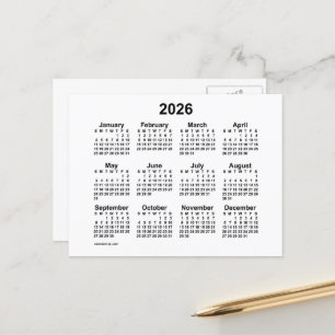2026 Weißer Mini-Kalender von Janz Postkarte
