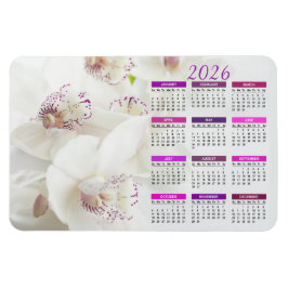 2026 Weißer und Lila Orchideenkalender Magnet