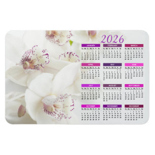 2026 Weißer und Lila Orchideenkalender Magnet