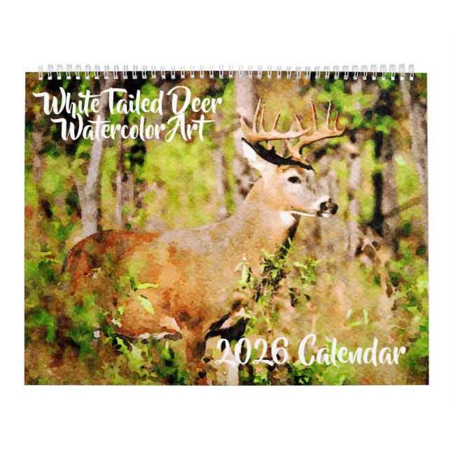 2026 Weißwedelhirsch-Aquarellmalerei Wildtiere Kalender (Titelbild)