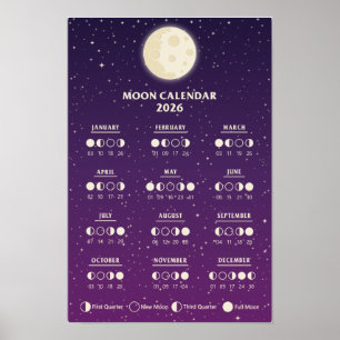 2026 Weltraum-Lunarzyklen-Galaxie-Mondphasenkalend Poster