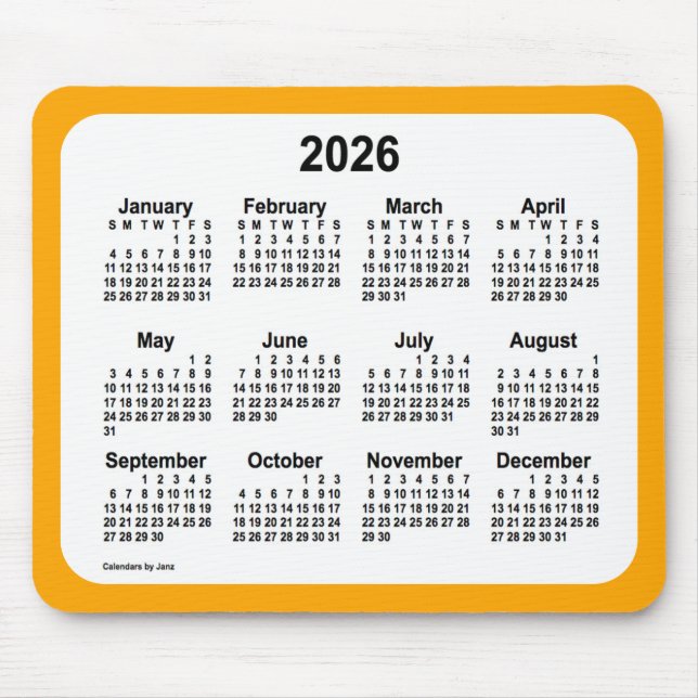 2026 White on Orange Calendar by Janz Two Tone Mousepad (Vorne)
