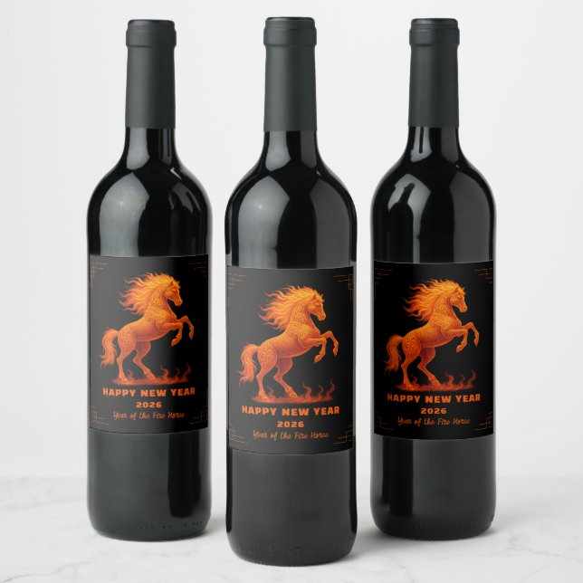 2026 Year of the Fire Horse Chinese Zodiac Weinetikett (Flaschen)